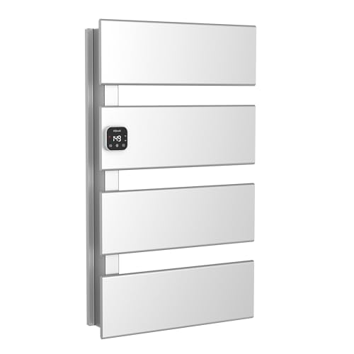 L Series Electric Towel Warmer for Bathroom, 4 Panel, Silver | Thermo Control and Timer, Fast Heat in 3 Mins, Dry Towels in 4 hrs, Memory Function, Work with Smart Plug, Left-Wiring - color: Silver, size: 4 Panel