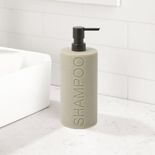 Resin Tan Sandstone Shampoo Engraved Bottle Refillable Pump Dispenser, Durable Waterproof Resin Construction for Bath, Shower - Tan Sandstone ORB Pump - color: Tan Sandstone Resin, Orb Pump - Shampoo