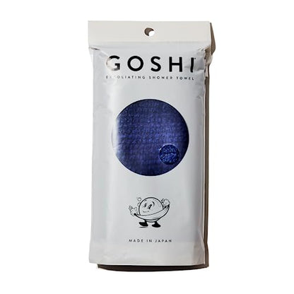 GOSHI Exfoliating Shower Towel - Long Body Scrubber, Blue | For back acne, KP & smooth skin, durable quick dry nylon washcloth, ethically crafted in Gunma, Japan - color: Blue