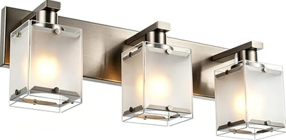 Modern 3-Lights Brushed Nickel Vanity Lights, Bathroom Light Fixture Over Mirror Wall Lighting Sconces with Frosted Glass Shades, E26 Bulb Base - color: Brushed Nickel, Frosted Glass, size: 3-Lights