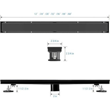 SaniteModar Linear Shower Drain 16 inch Matte Black with Tile Insert Panel | AISI 304 Stainless Steel Black Linear Dain Rectangle Shower Floor Drain with Hair Strainer and Leveling Feet - color: Black Tile Insert Grate, size: 16 inch