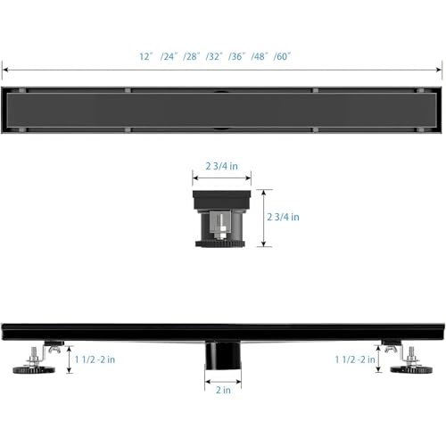 SaniteModar Linear Shower Drain 20 inch Matte Black with Tile Insert Panel | AISI 304 Stainless Steel Black Linear Dain Rectangle Shower Floor Drain with Hair Strainer and Leveling Feet - color: Black Tile Insert Grate, size: 20 inch