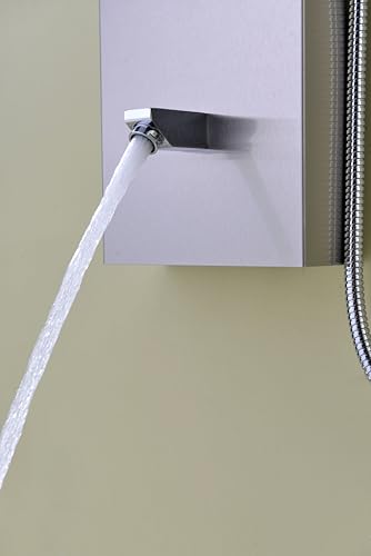 ANZZI Shower Head Panel Tower, Echo Brushed Steel Stainless Steel Metal, 4 | Three 3 Fully Adjustable Acu Stream Body Jets, Euro Grip Handheld Sprayer Has 60 In, Five 5 Easy To Use Control Knobs - color: Stainless Steel, style: 4 Jets