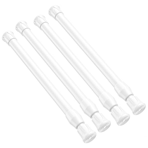 4 Pack Small Tension Rod 12 to 19 Inch Adjustable Tension Curtain Rod Mini Closet Spring Rod No Drilling Short Tension Rods for Windows, Cupboard, Kitchen Cabinets, White - color: White, size: 12" to 19"-4Pcs