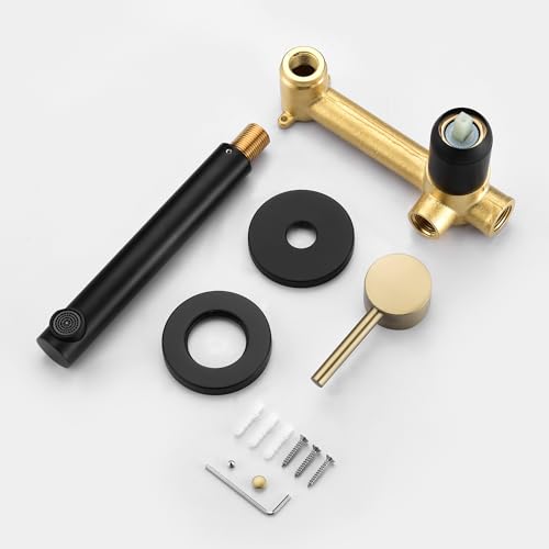 SUMERAIN Wall Mounted Bathroom Sink Faucet Black and Gold Finish, Lavatory Faucet with Single Handle and Rough in Valve - color: Black and Gold, size: Right Handle
