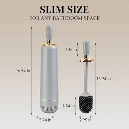 Toilet Brush and Holder Set, Luxury Toilet Brush & Sleek Stand, High-End Modern Silicone Toilet Brush Set, Non-Scratch Hygienic, Odor-Free Design - Easy to Clean (Matte Grey + Gold, B) Father's Day - color: Matte Grey + Gold