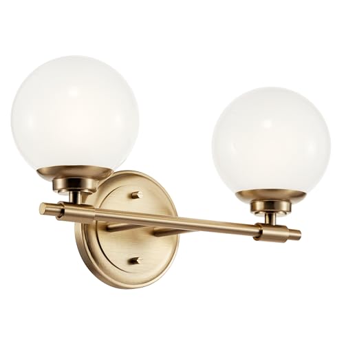 Kichler Benno 2-Light Bathroom Vanity Light Fixture, Modern Wall Mount Light with Opal Glass in Champagne Bronze for Bathroom or Powder Room (9.75" x 14.75"), 55171CPZ - color: Champagne Bronze, size: 14.75"