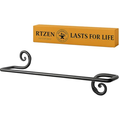 Farmhouse Bathroom Towel Holder Wall Mount, Matte Black Decoration | Wrought Iron Metal Towel Bar Rod, Handmade Home Decor Kitchen Hanger Organizer (16'' - Fits 16 Inch Towels) - size: Medium, style: Swirl