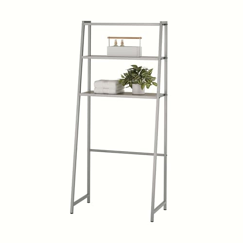 TRINITY 3-Tier Metal Over The Toilet Storage Shelving Rack, Freestanding Bathroom Organizer with Wood Grain Shelves, 27in x 15in x 60in, Champagne - color: Champagne