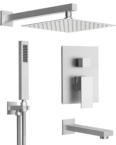 10" Shower Faucet Set with Tub Spount, High Pressure Rainfall Shower Head and Handheld Sprayer Combo, Bathroom Tub Shower Faucet Set, Brushed Nickel - color: Brushed Nickel