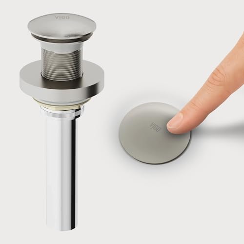 Vigo Bathroom Sink Pop Up Drain Without Overflow, Brushed Nickel Drain Stopper with ClogFree QuickDrain Technology & Matching Mounting Ring - color: Brushed Nickel