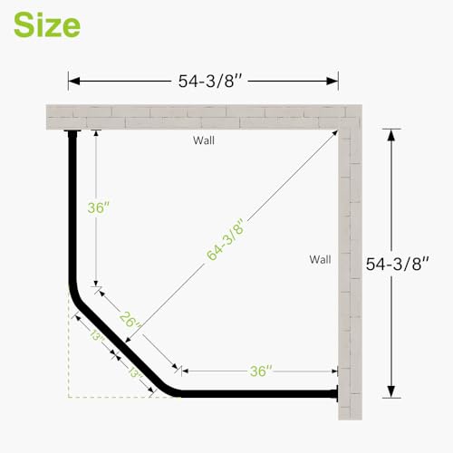 Naiture Neo-Angle Shower Curtain Rod, 36" X 26" X 36", Gloss White | Aluminum, Includes 36" Ceiling Support and Mounting Hardware, Cut to Fit, Permanent Wall Mount, Rustproof - color: Gloss White, size: 36" X 26" X 36"