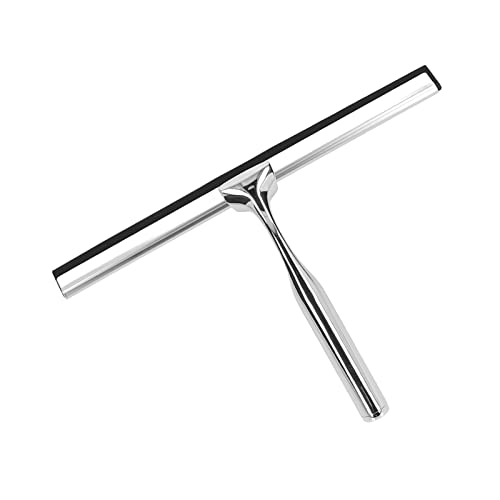 Stainless Steel Glass Squeegee, Window Squeegee Water Blade for Shower Doors Mirrors Tiles, Rust - Proof Rubber Edge Squeegee with Suction Cup Holder for Home Bathroom