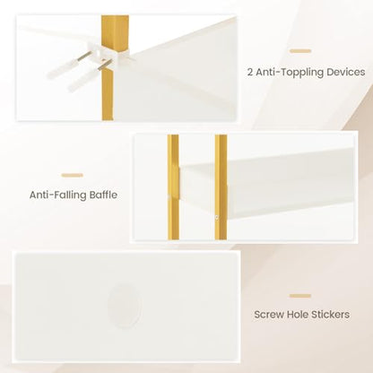 Giantex Over The Toilet Storage Shelf, 3-Tier Freestanding Space Saver Above Toilet with 4 Hooks, Adjustable Bottom Bar, Over Toilet Bathroom Organizer for Restroom, Laundry, Easy Assembly - color: White + Gold