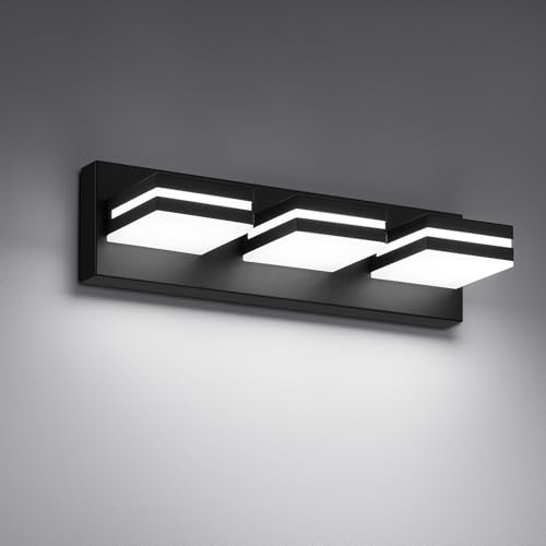 Modern LED Small Black Acrylic Bathroom Lights Fixtures 3-Light | Wall Lighting,Vanity Lights for Bathroom Over Mirror 6000K 350°Rotate（No Assembly Required） - color: Black, size: 16.14 in