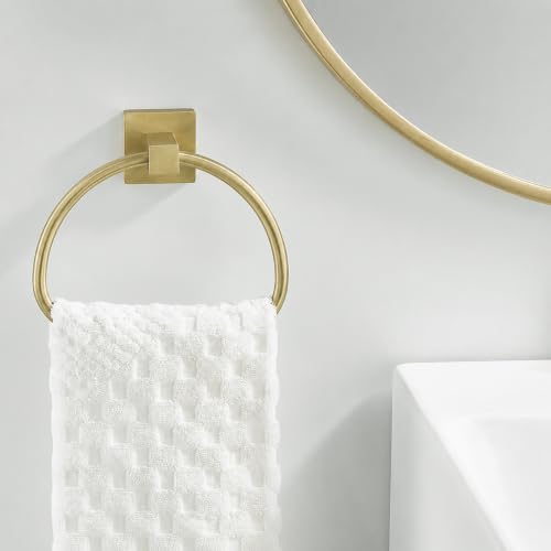 Leyden Brushed Gold Hand Towel Holder, Bathroom Towel Ring, Bath Hand Towel Hangers Wall Mounted Half Round Modern - color: Gold