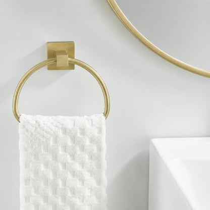 Leyden Brushed Gold Hand Towel Holder, Bathroom Towel Ring, Bath Hand Towel Hangers Wall Mounted Half Round Modern - color: Gold