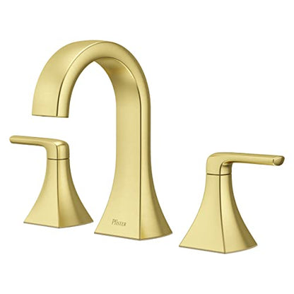 Pfister Bruxie 8 in Widespread 3 Hole Bathroom Sink Faucet with Push & Seal Drain, 2 Handle Brushed Gold Finish, NSF Certified Water Efficient WaterSense LF049BIEBG