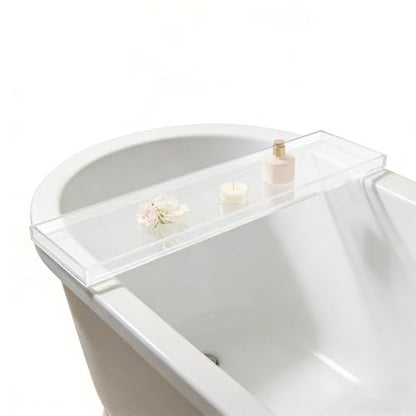 Acrylic Bath Tray Transparent Bathtub Shelf Towel Tray with Wine Holder | Durable Thick Acrylic Build | Stable For Drinks And Books | Modern Minimalist Look