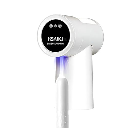 Wall Mounted Toothbrush Holder with Automatic Care Cycle, Heated Air Drying, UV Light Care, Magnetic Cup & Toothpaste Storage (White) - color: White