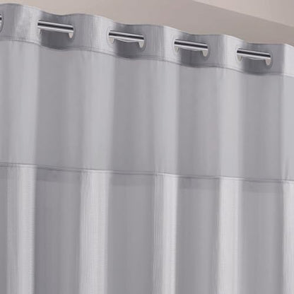 Hookless It’s A Snap! Waffle Stripe Shower Curtain, 2-in-1 Shower Curtain Includes Fabric Shower Curtain with Sheer Top Window and Flex-On Rings, Liner Compatible, 71” x 74”, Light Grey - color: Light Grey Stripe, size: 71"W x 74"L (Pack of 1), style: Wit