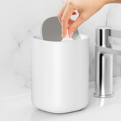 CEROELDA Mini Desktop Trash Can with Swing-Top Lid, 0.4 Gal/1.5L Tabletop Trash Can, Small Wastebasket for Bathroom Countertop, Vanitie, Coffee Area, or Office (White) - color: White