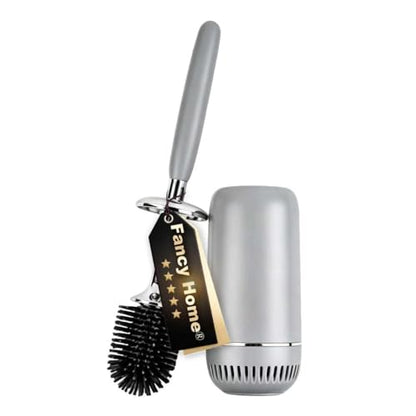 Toilet Brush and Holder Set, Toilet Bowl Brush with Long Handle, High-End Modern Silicone Toilet Brush Set, Non-Scratch Hygienic(Matte Grey + Silver, A),Father's Day - color: Matte Grey + Silver