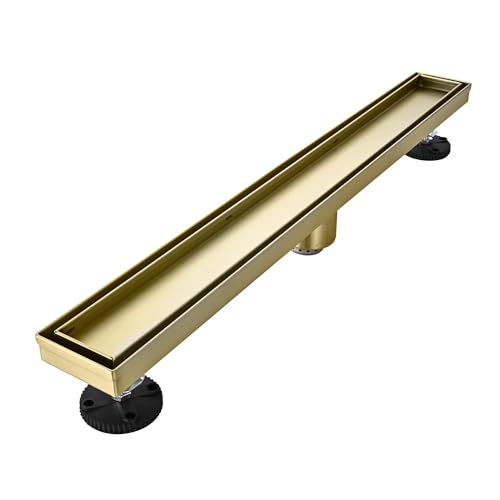 AVSIILE Linear Shower Floor Drain, Brushed Gold 30 Inch 304 Stainless Steel Bathroom Drains Kit, Rectangular Shower Trench Drain with Reversable Tile-in Pattern Drain Cover & Hair Catcher - color: Brushed Gold, size: 30 Inch
