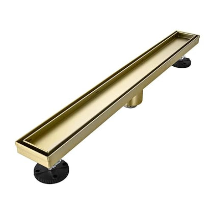 AVSIILE Linear Shower Floor Drain, Brushed Gold 30 Inch 304 Stainless Steel Bathroom Drains Kit, Rectangular Shower Trench Drain with Reversable Tile-in Pattern Drain Cover & Hair Catcher - color: Brushed Gold, size: 30 Inch