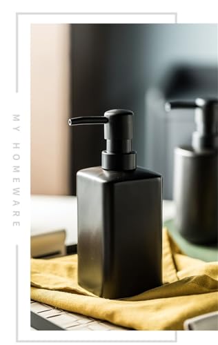 Lotion Dispenser Matte Soap Dispenser Ceramic Lotion for Bathroom Countertop Dish Soap Pump - color: Matte Black, size: Square