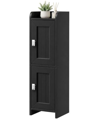 Akxomel Small Bathroom Cabinet Narrow Toilet Paper Organizer Black | 7.9''D x 7.9''W Bathroom Organizer and Storage Cabinet for Small Space, Slim Corner Unit with Adjustable Shelf - color: Black, size: 7.9''D x 7.9''W x 27.6''H