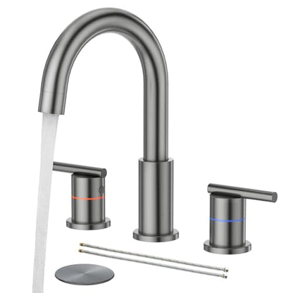 Faustina Gery Bathroom Faucet, 3 Hole, 8 Inch Widespread, 4 Inch Centerset, 2-Handle Stainless Steel - color: Gery, style: Modern Widespread