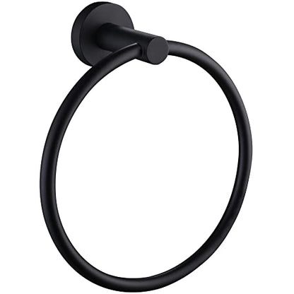 Matte Black Towel Ring Wall Mounted, Hand Towel Holder for Bathroom, Solid Stainless Steel Round Wall Hanger - color: Matte Black, size: Standard Size