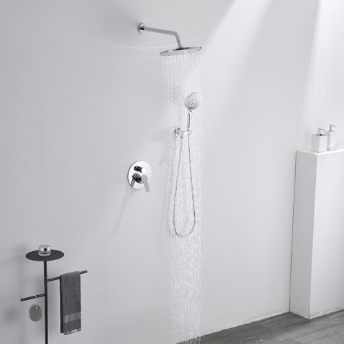 Iriber Shower System Wall Mounted Shower Faucet Mixer Set with Luxury High Pressure Shower head and 3-Setting Handheld, Bathroom Shower Trim Kit Contain Pressure Balance Valve,Polished Chrome - color: Chrome