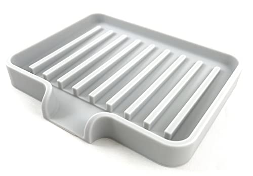 Silicone Soap Dish Tray and Sponge Holder with Drain Chute, Rectangular, Kitchen and Bathroom Sink Organizer (Light Grey, 5.2"x4" (Set of 2), 7.2 Ounces) - color: Light Grey, size: (SM) 5.2"x4" (2pcs)