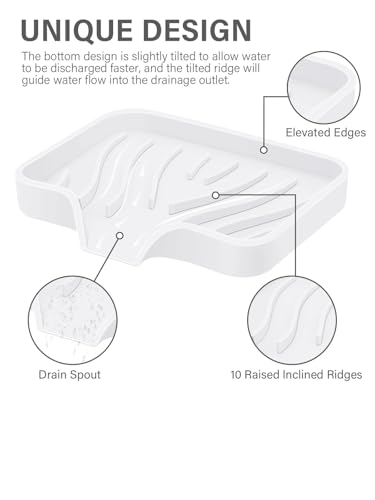 2PCS Self Draining Soap Holder,Silicone Soap Dish,Suitable for Kitchen,Bathroom,Shower,Bath Tub,Soap Container（White） - color: White