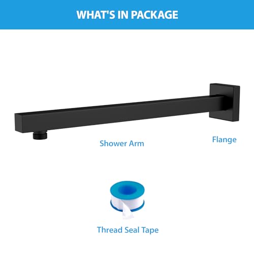 Lordear Wall Mounted Shower Arm, 20 Inch Shower Pipe with Flange, 1/2 NPT Square Shower Stem for Shower Head, Matte Black - color: Matte Black