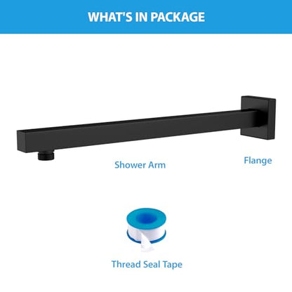 Lordear Wall Mounted Shower Arm, 20 Inch Shower Pipe with Flange, 1/2 NPT Square Shower Stem for Shower Head, Matte Black - color: Matte Black