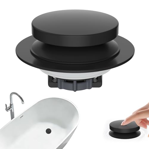 Hibbent 3 in 1 Metal Bathtub Drain Stopper, Universal Pop Up Tub Stopper, Bathtub Drain Hair Catcher, Removable Filter Basket, Drain Plug for 1.5''~2.4'' Drain, Brass Bullet Core, Matte Black - color: Matte Black
