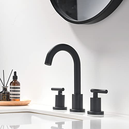 Two Handle Widespread Bathroom Sink Faucet - 3 Hole Vanity Faucet with Pop-Up Drain & cUPC Faucet Supply Lines, 8 Inch Black Bathroom Sink Faucet - color: Black