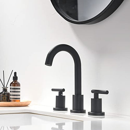 Two Handle Widespread Bathroom Sink Faucet - 3 Hole Vanity Faucet with Pop-Up Drain & cUPC Faucet Supply Lines, 8 Inch Black Bathroom Sink Faucet - color: Black