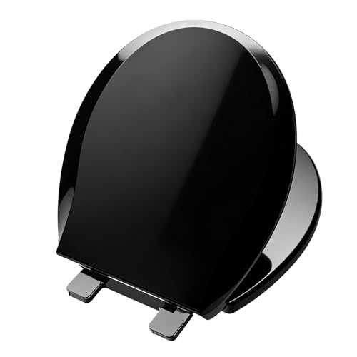 Black Toilet Seat Round, Soft Close, Bottom Fixing, PP Material, Safe and Easy Clean, 16.5 Inch - color: Black, size: Round 16.5inch