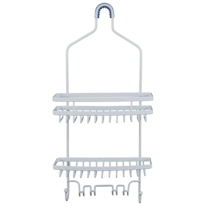 Bath Bliss Shower Head Caddy, Suction Cup Backing, 2 Tier Shelving & 6 Accessory Hooks, White (23386-WHITE) - color: White