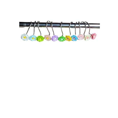 Twofish Home Flower Shower Curtain Hooks Pack of 12 Anti Rust Decorative Resin Shower Curtain Rings - color: Tetrachromic Flower