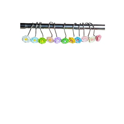 Twofish Home Flower Shower Curtain Hooks Pack of 12 Anti Rust Decorative Resin Shower Curtain Rings - color: Tetrachromic Flower