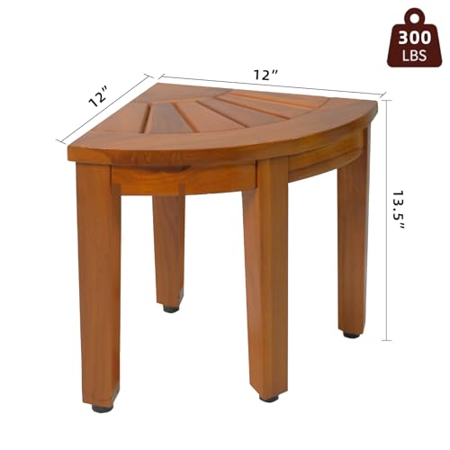 Teak Shower Bench for Shaving Legs & Washing Feet, 12" Shower Foot Rest, Solid Teak Corner Shower Stool Waterproof for Inside Shower, Seat for Bathroom Use
