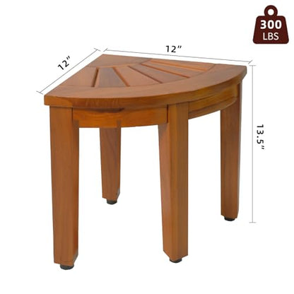 Teak Shower Bench for Shaving Legs & Washing Feet, 12" Shower Foot Rest, Solid Teak Corner Shower Stool Waterproof for Inside Shower, Seat for Bathroom Use