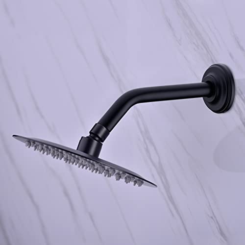 9 Inch Matte Black Shower Arm and Flange Angled Head Pipe | Stainless Steel Wall Mounted Curved Extension Bathroom Gooseneck Shower Neck - color: Black, style: 9 inch