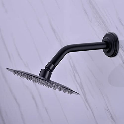 9 Inch Matte Black Shower Arm and Flange Angled Head Pipe | Stainless Steel Wall Mounted Curved Extension Bathroom Gooseneck Shower Neck - color: Black, style: 9 inch