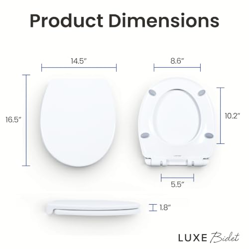 LUXE TS1008R Slow Close Round Comfort Fit Toilet Seat, White | with Slow Close, Quick Release Hinges, and Non-Slip Bumpers - size: Round